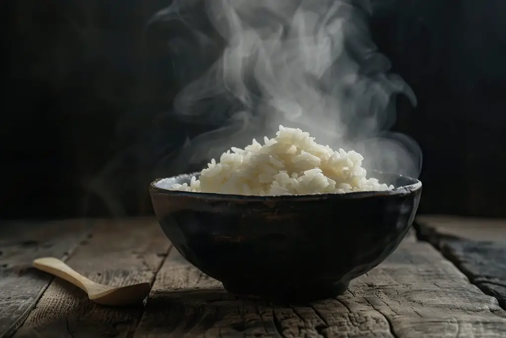 Rice heated until steaming